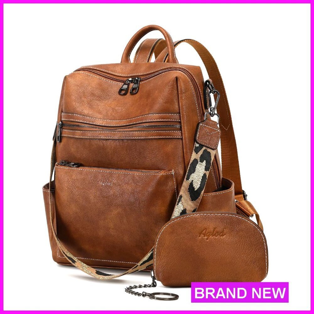 Faux Leather Convertible Backpack Purse, Large Capacity Work Travel Bag